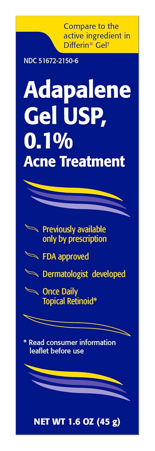 Adapalene 0.1% USP Gel, Paraben Free, Retinoid Acne-Prone Facial Treatment for Sensitive Skin, Prescription Strenght (1.6)