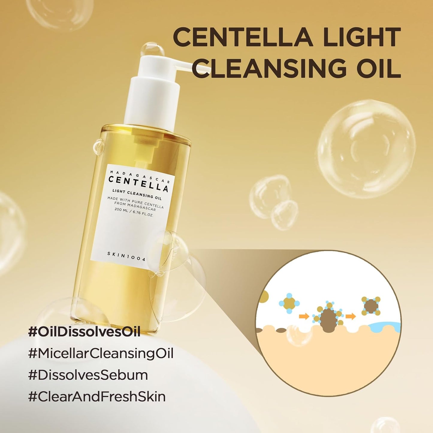 Madagascar Centella Light Cleansing Oil 6.76 Fl.Oz, 200Ml | Gentle Oil Cleanser for Face, Korean Facial Cleanser, Double Cleansing