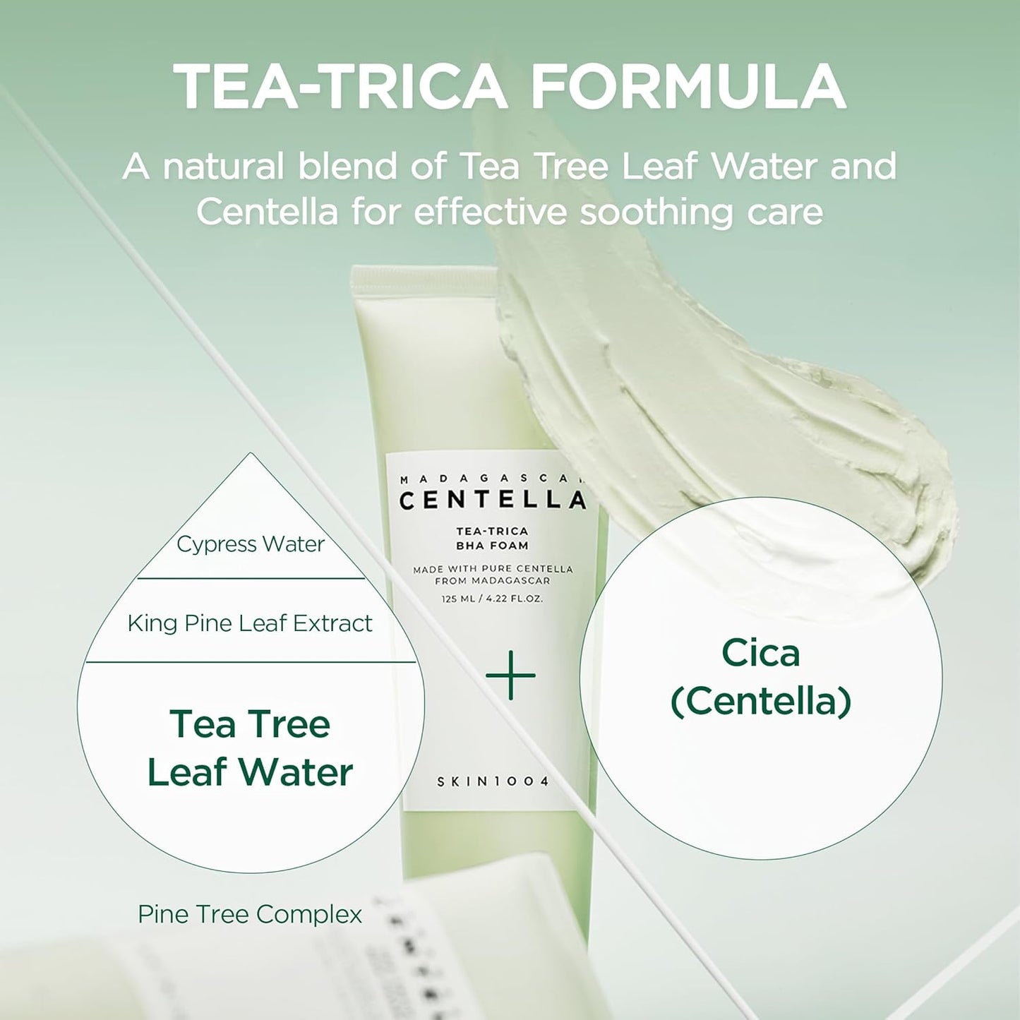 Madagascar Centella Tea-Trica BHA Foam 4.22 Fl.Oz, 125Ml, Professional Cleansing Care and Relief to Acne-Prone Skin