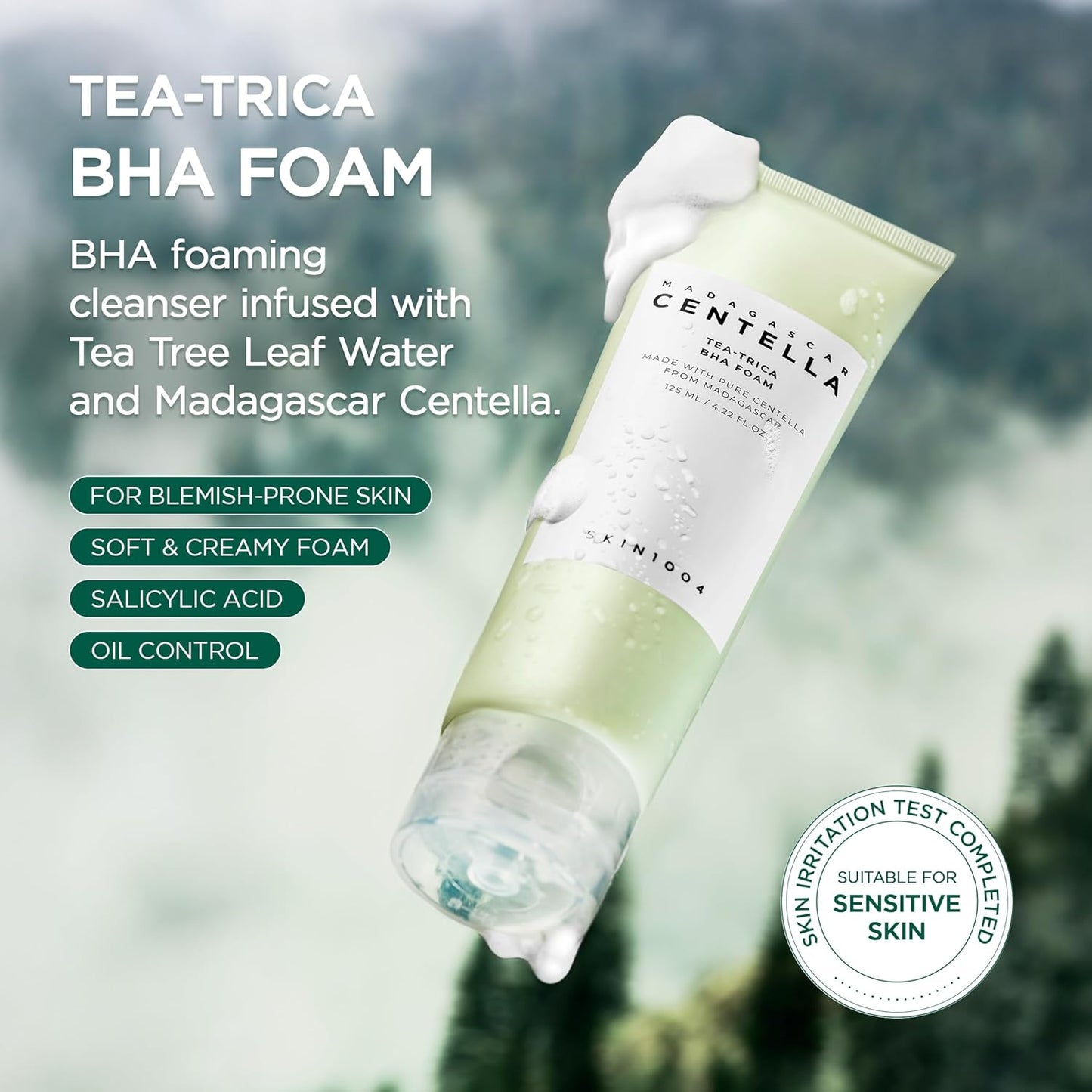 Madagascar Centella Tea-Trica BHA Foam 4.22 Fl.Oz, 125Ml, Professional Cleansing Care and Relief to Acne-Prone Skin