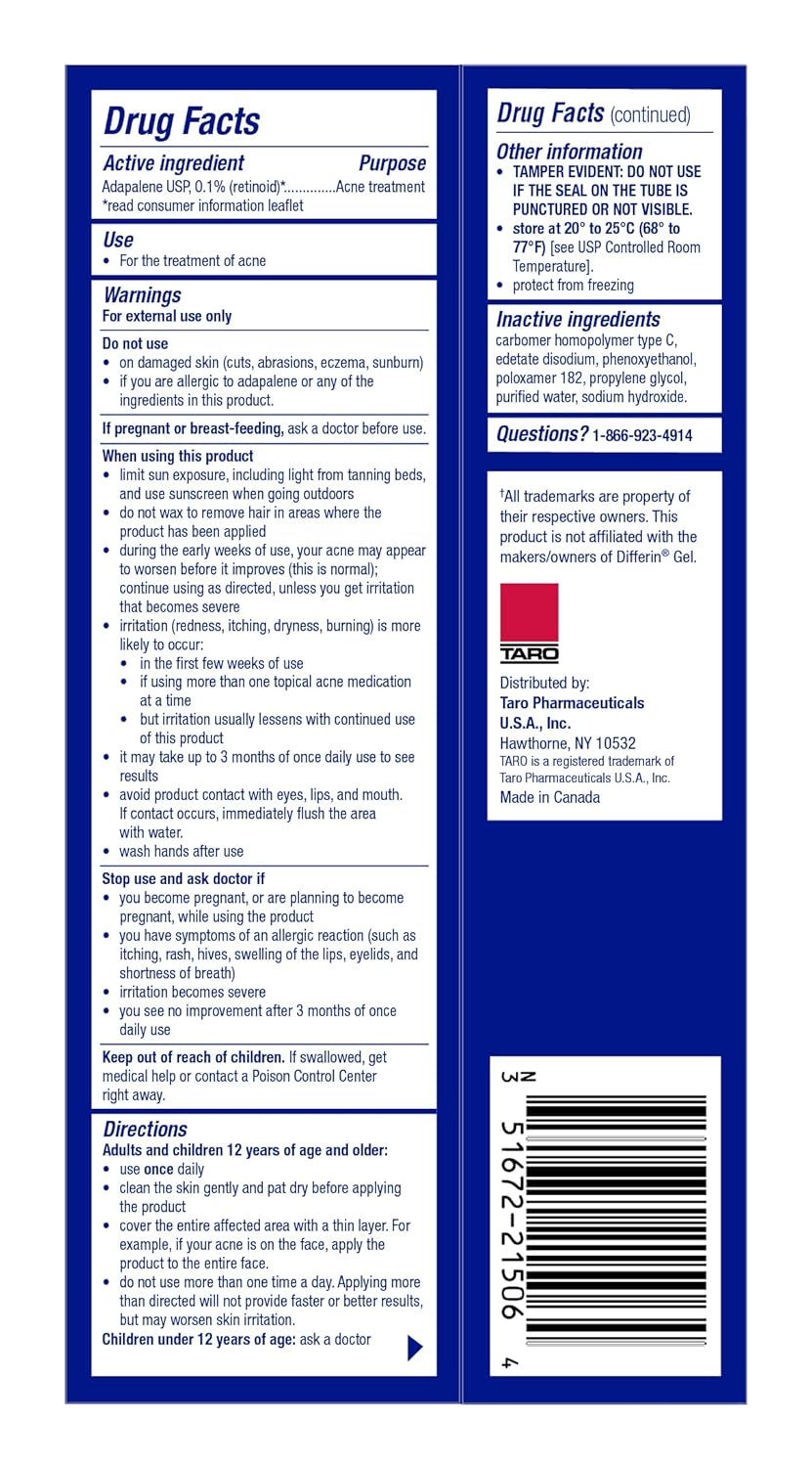 Adapalene 0.1% USP Gel, Paraben Free, Retinoid Acne-Prone Facial Treatment for Sensitive Skin, Prescription Strenght (1.6)